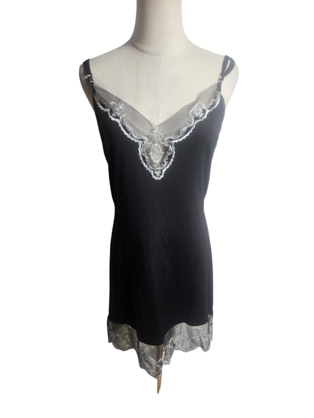 Boutique Europa Black Lace-Trim Slip Dress  Nightie